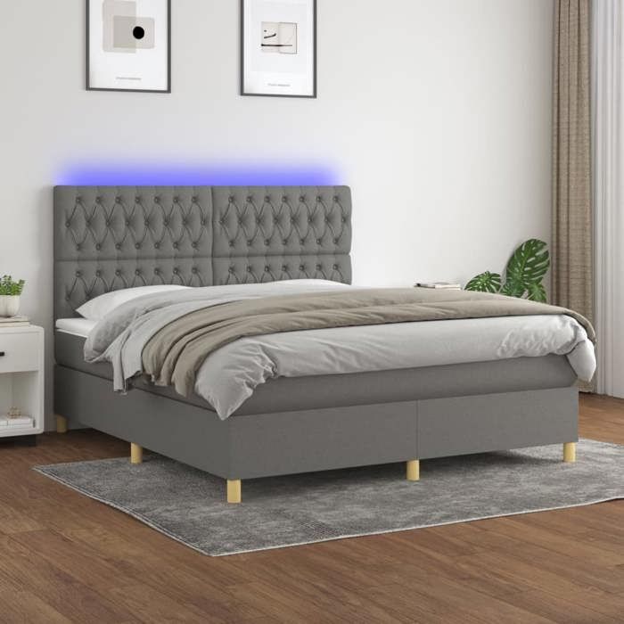 VidaXL Slatted Bed Base with Mattress and LED, Upholstered Bed, Double Bed, Adult Bed for Interior Bedroom, 3135694