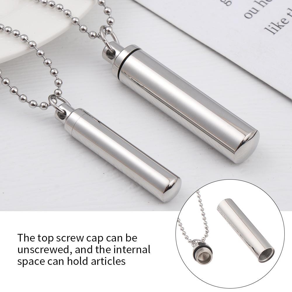 Beads Chain Openable Cylindrical Tube Wishing Bottle Necklace Perfume Vial Pendant Stainless Steel