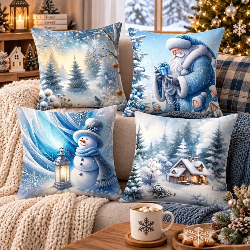4PCS Pumpkin Throw Cushion Case Reindeer Snowman Pillowcase Cartoon Xmas Pillowslip Sofa