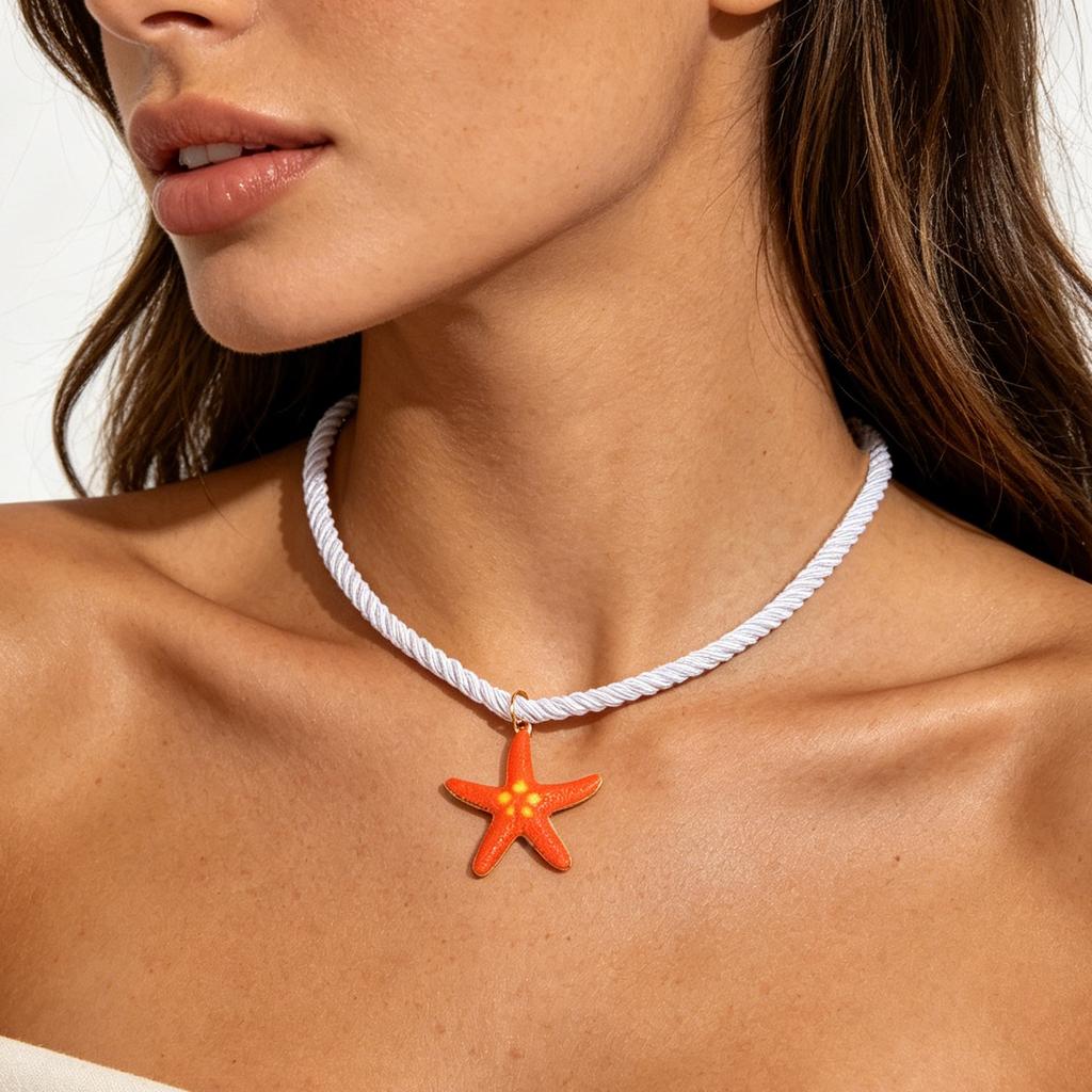 Ocean beach vacation style starfish necklace colorful pendant accessories exaggerated niche high-end collarbone chain