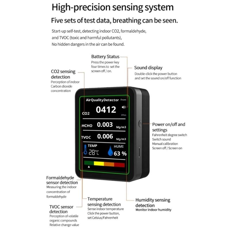 1 Комплект CO2 TVOC HCHO PM Метр Цифровой Термометр Влажности Многофункциональный Цифровой Монитор Качества Воздуха Домашний Детектор Воздуха