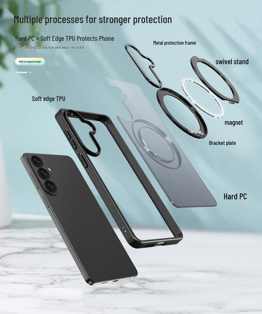 Чехол для телефона Samsung S26 Ultra с вращающейся на 360° подставкой - Ударопрочный защитный чехол для S25/S24 Plus