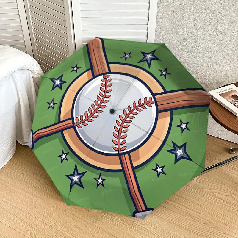 1pc Baseball Emblem with Stars and Bats Umbrella with Plastic Handle,Suitable for All Seasons Home Travel Outdoor UmbrellaDD073