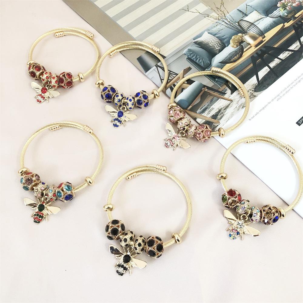 Браслет-подвеска «Пчела» из 18-каратного золота с циркониевыми стразами из титановой нержавеющей стали