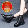 Genuine Cow Leather Martin Boots Women's Autumn Winter Flat Heel Short Boots Fleece Lined Thickened Cotton Shoes Women's