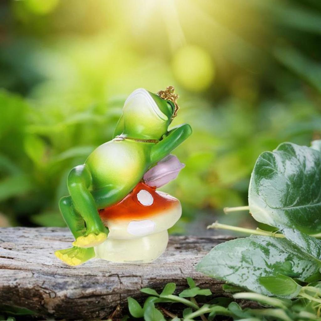 Зеленая лягушка, сидящая на грибной статуе, украшение для сада, коллекционная милая скульптура из смолы для бассейна