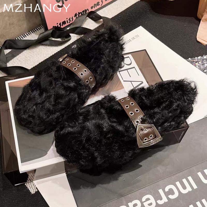 Модные меховые женские туфли на плоской подошве из хлопка Desigenr Shallow Warm Loafers Shoes Women 2025 Trend Fashion Casual Cozy Winter Muejr New Zapatos