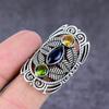 Natural Blue Topaz,Peridot Gemstone Handmade 925 Sterling Silver Ring S.8 H6d96