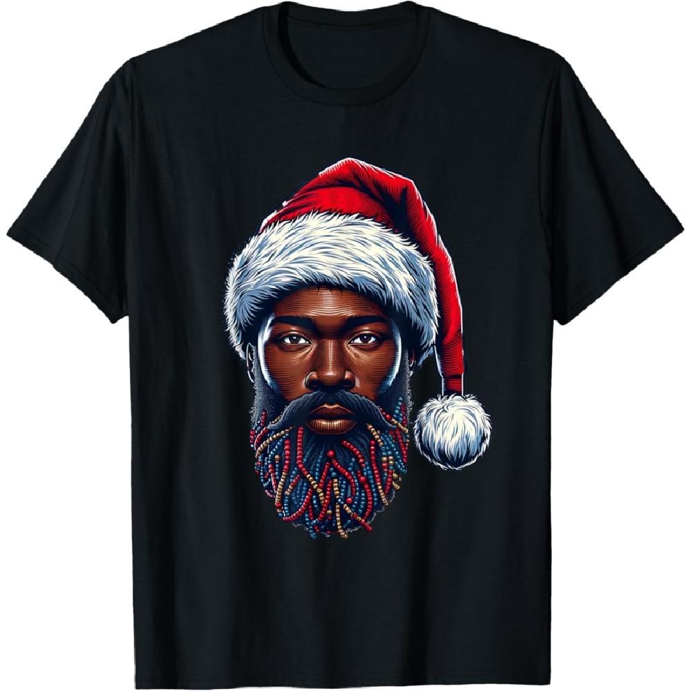 African American Christmas Pajama Xmas Afro Santa Claus PJ T-Shirt
