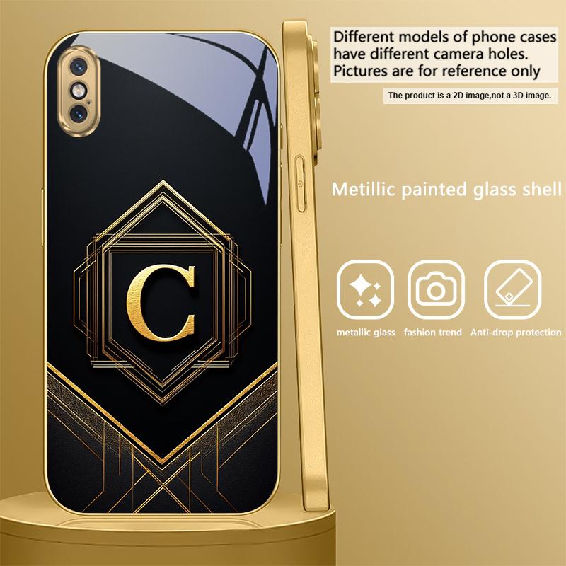 Великолепная буква золотая "R" Для IPhone 17Pro Max 16 17 Pro 15 Pro 14 13 Plus 12 Mini 11Pro Max XR 16E 17Air Золотой стеклянный чехол для телефона