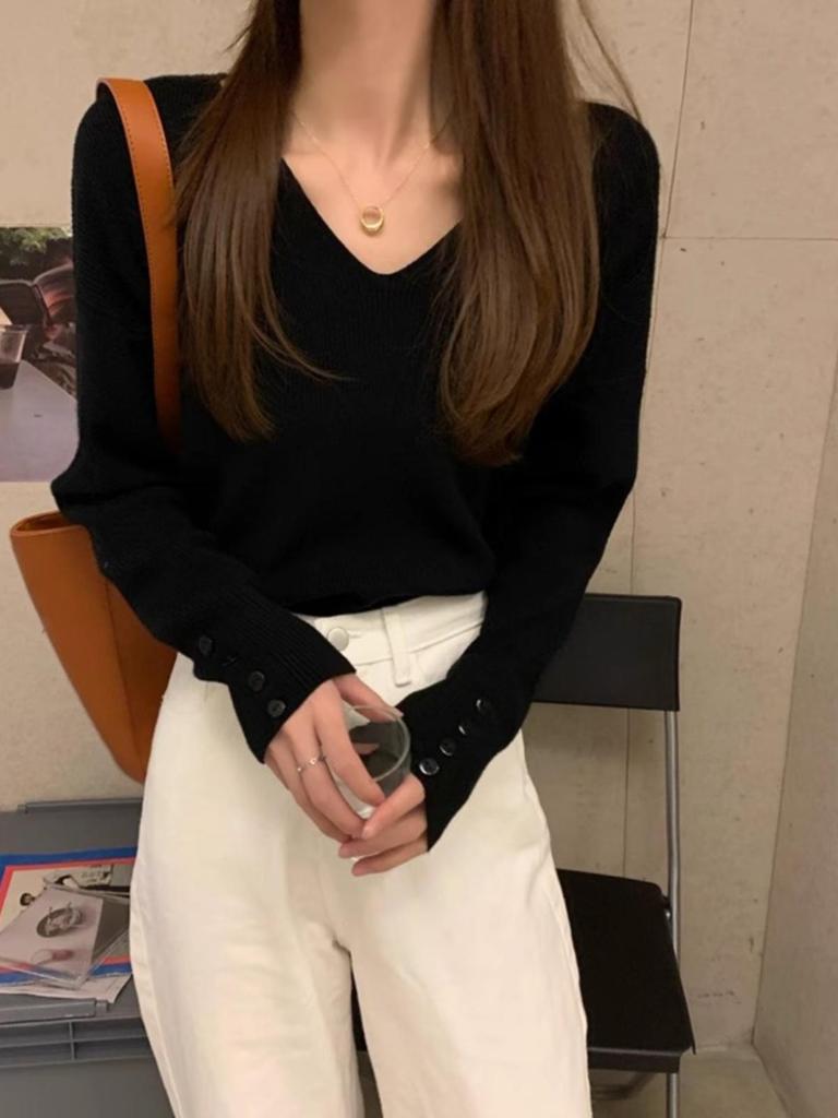 2025 Early Autumn V-Neck Loose Pullover Sweater for Women