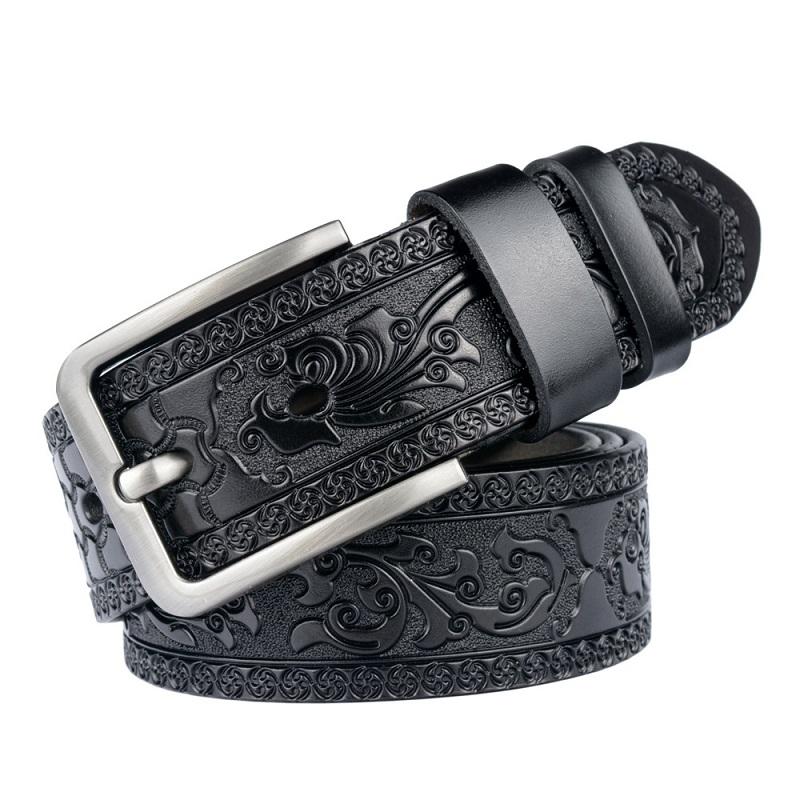 Belts for Men Vintage Genuine Leather High Quality Fashion Classic Casual Carved Flowers Jeans Men Belts Pin Buckle Strap HQ232