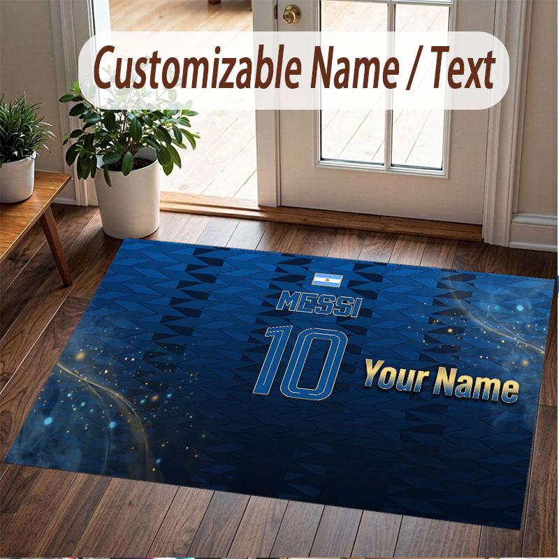 Custom Rug Lionel Messi Pattern Print Name Text Soft Non‑Slip Floor Carpet for Home Indoor Decoration