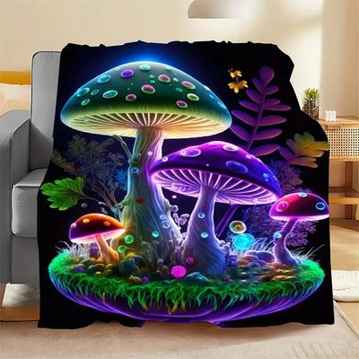 1 шт. Плед флисовый Throw Fantasy Mushroom Лесной гриб в стиле бохо Мягкий тонкий Пледы для дома Машины Кемпинга Дремоты Пикника