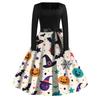 Женское повседневное модное платье винтажного стиля с квадратным вырезом и принтом на Хэллоуин