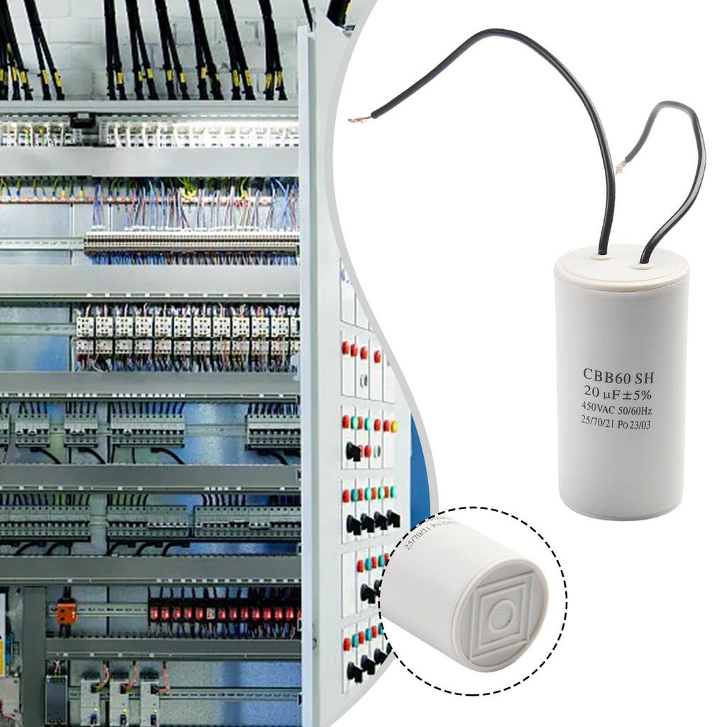 CBB60 Run Capacitor 450V AC 20uf with Wire  Run Round Capacitor for Motor,  3/4/5/6/8/10/12/15/16/18/20/25/30/35/40/45/50/60/70/80/90/100uf