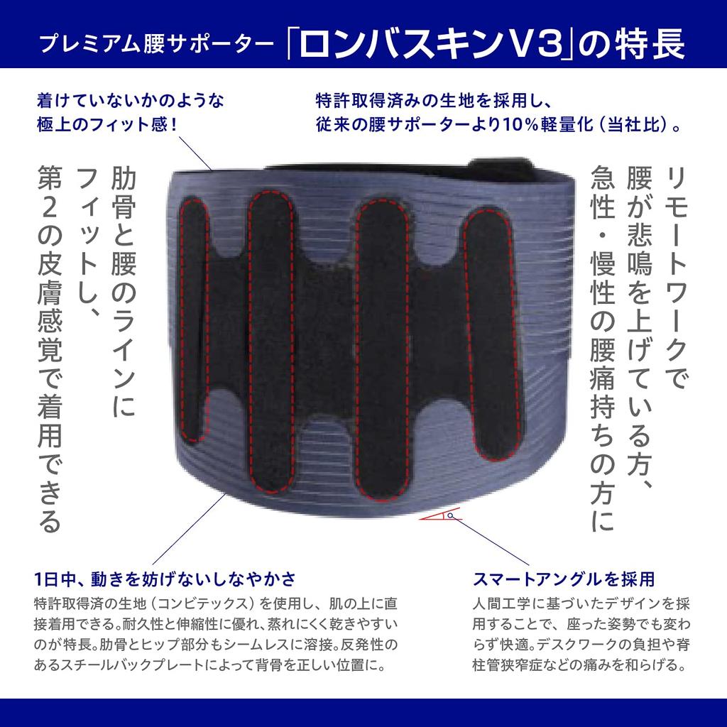 Chuanne Ronbaskin V3 26 Waist Supporter Navy Size 2 Waist For Lower Back Pain Caused by Working from Home or Telework 75-95cm