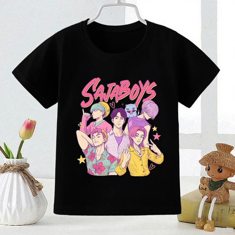 Kpop Охотник на демонов Saja Boys Модная детская футболка с принтом Летний топ для девочек Детская футболка с коротким рукавом
