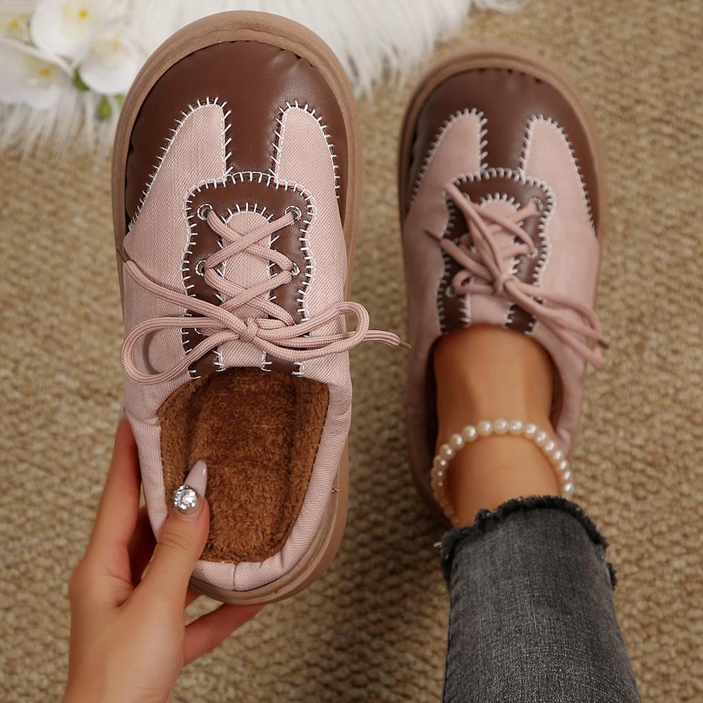 Модные теплые плюшевые с толстой подошвой повседневные туфли женские 2025 зимняя мода смешанные цвета плоский каблук мюли тапочки нескользящие уличные тапочки