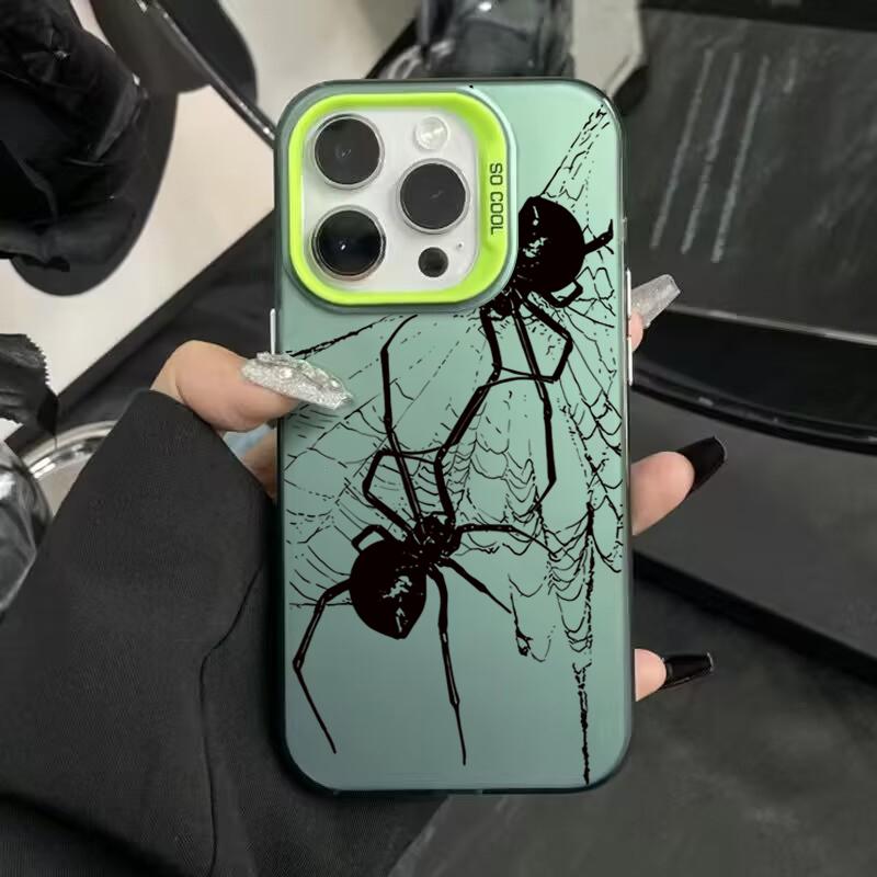 Spider Pattern Anti-drop Armour Case For iPhone 16 15 Pro Max 15 14 13 12 11 Pro XR XS X 7 8 Plus Lens Protect Plating Cover