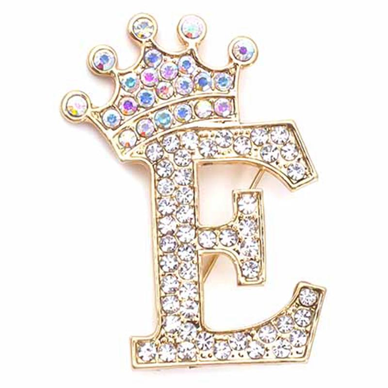 Fashion Crown 26 Initial Letters A To Z Crystal Rhinestone Brooch Pins Women
