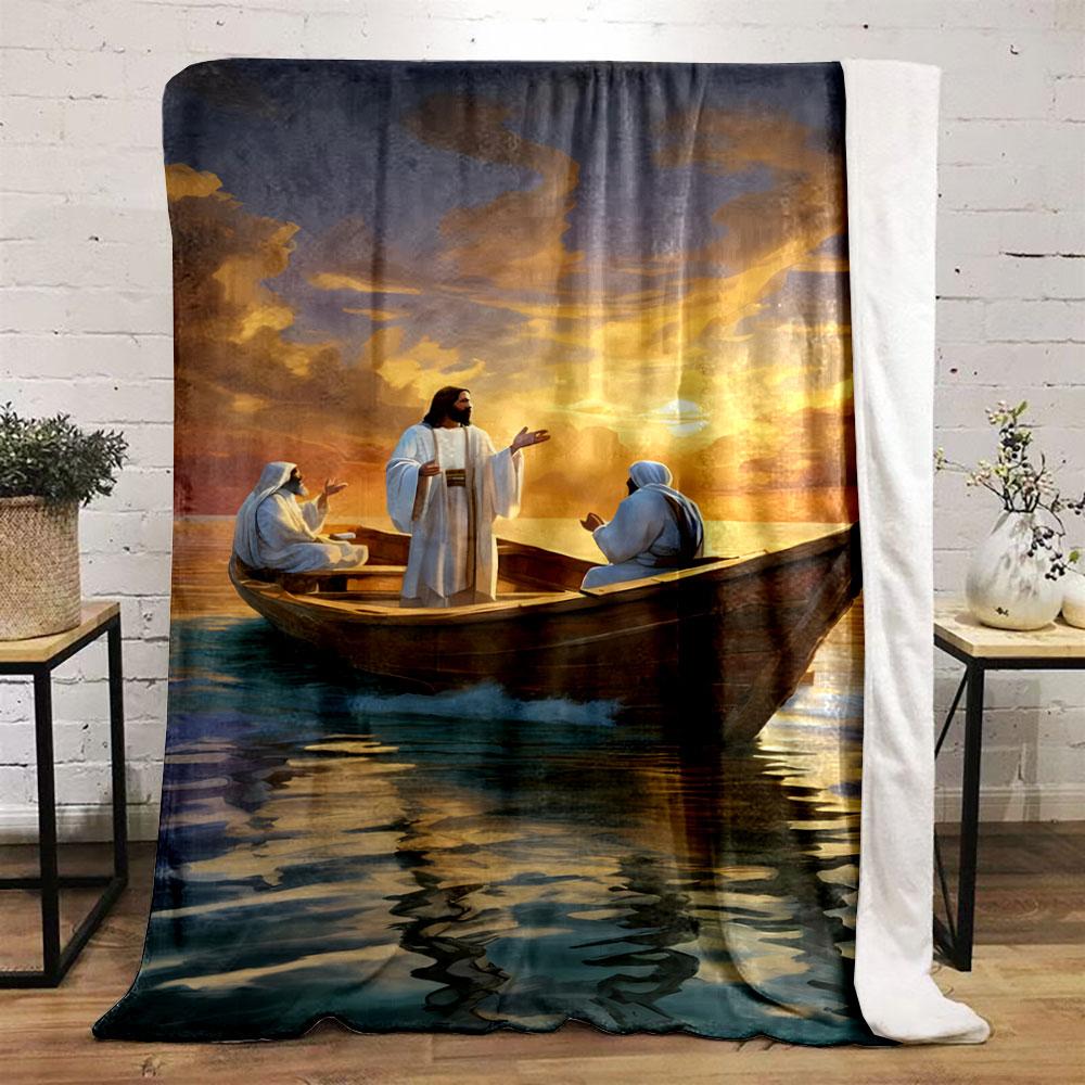 Jesus in Boat Blanket Printed Blanket for Living Room Bed Couch lunch break Soft Cozy Blanket for Friend's festival Gift