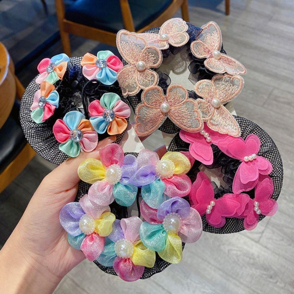 Head Bands Girl Butterfly Hair Net Colorful Flower Ballet Hair Net Kids Bun Cover Snood