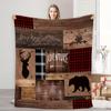 1pc of Comfortable Adventure Flannel Blanket Featuring a Deer Head and Bear Pattern, Creating a Rich Natural Wilderness Vibe. Perfect for Ou