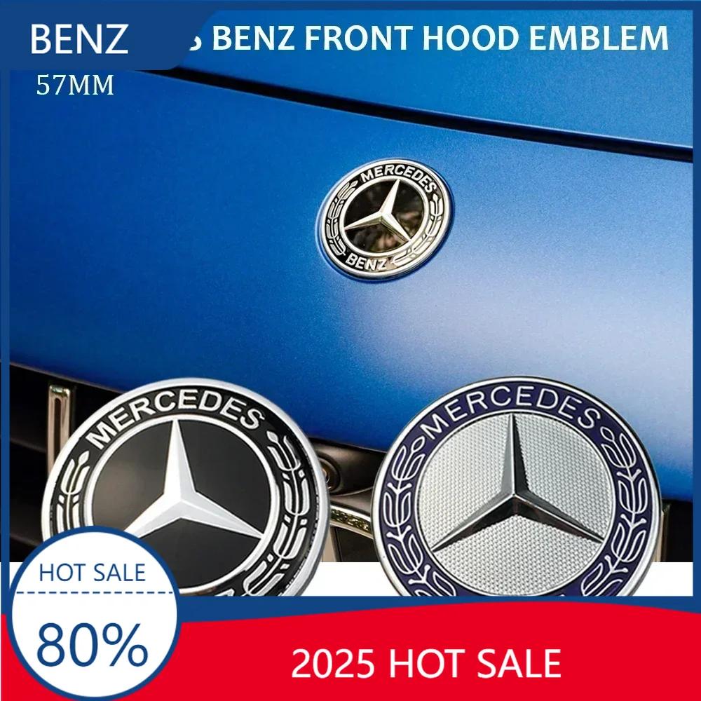 FNV4 2025 For AMG 1PCS 57mm Wreath Flat Bonnet Badge Emblem for Mercedes Benz W124 W140 W163 W202 W203 W204 W208 W220 W210 W211 car A