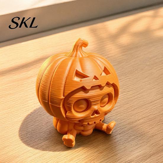 Small Limbs Pumpkin Figurine Skull Ornament, Hollow Ghost Face Design, 3D Printed Matte White Ornament Detailed Layered Halloween Figurine,