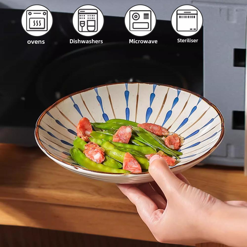 2 шт. Керамические обеденные тарелки японские ретро глубокие круглые обеденные тарелки тарелка для пасты кухонная посуда для микроволновой печи формы для выпечки