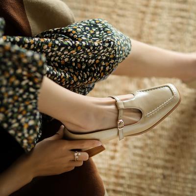 Мода 2025 Весна/Осень Женская Обувь Квадратный Носок Массивный Каблук Обувь Спилок Мэри Джейн Классика Однотонные Туфли-Лодочки на Высоком Каблуке Женские Туфли