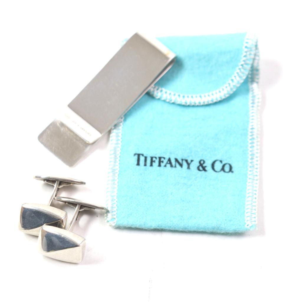 Отличный TIFFANY&Co. Запонки Мужские украшения Гравировка логотипа зажим для денег Серебро925 Б/у