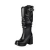 Fashion New Solid Color Pleated Laziness Style Black White Knee High Boots Women Sexy 9.5cm High Heels Fashion Show Long Boots Size34-46