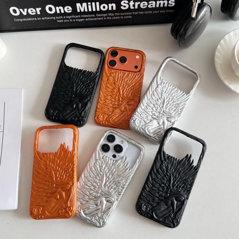 Trendy Frosted 3D Angel Wings Phone Case for iPhone 17/16/15/14/13 Pro Max