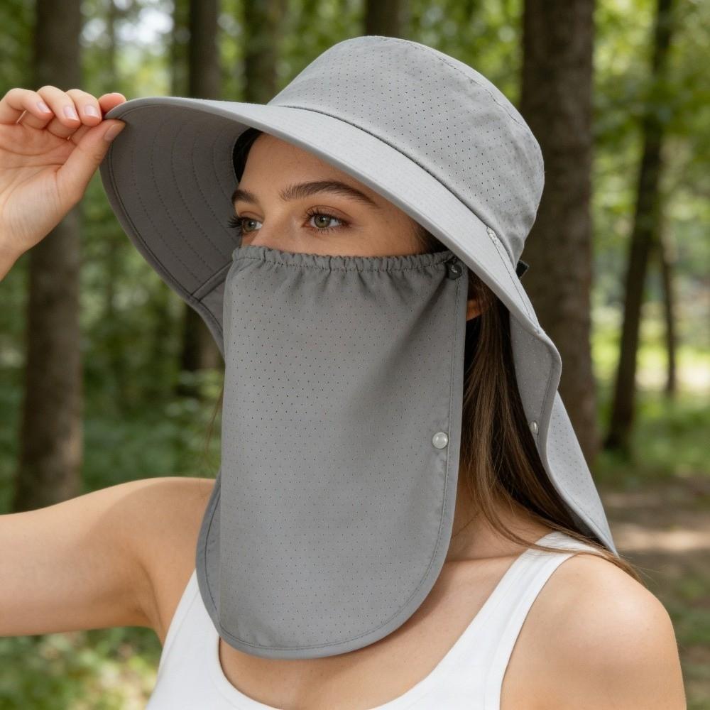 Simple Wide-Brimmed Shawl Mask Hat Solid Color Adjustable Picking Tea Hat Thin Polyester Sunshade Sun Hat Cycling