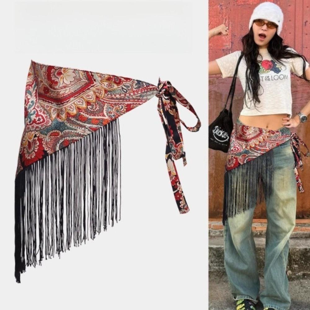 Chinese Style Triangular Waist Belt Printing Mini Apron Fashion Bohemia Wide Waistband  Streetwear