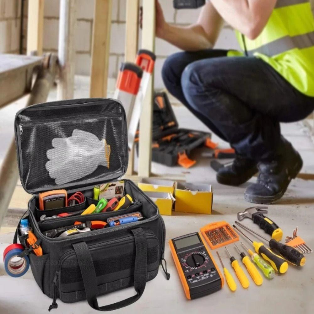Thick Padded Base Tool Storage Bag Black Color Water Resistant Tool Bag Outdoor Activities