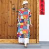 Johnature Women Vintage Patchwork Color Dress Stand Long Sleeve Spring A-Line Plaid Dresses