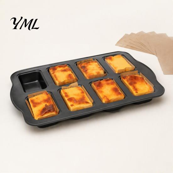 Easy Release Mini Meatloaf Baking Pan 8-Cavity Loaf Set with 200Pcs Parchment Liners, Heat Resistant Paper for Nonstick Bakeware Rectangle Bread Pan,