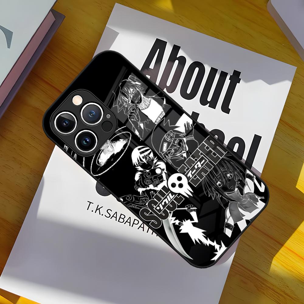 Чехол для телефона S-Soul Eater Стеклянная крышка для IPhone 17 15 Pro Max 14 Pro 16 12 11 13 Mini X XR XS 8 7 Plus SE
