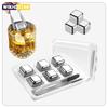 4/6/8 Piece Whiskey Ice Cubes Set with Silicone Head Tongs and Ice Cube Trays Stainless Steel Ice Cubes Reusable