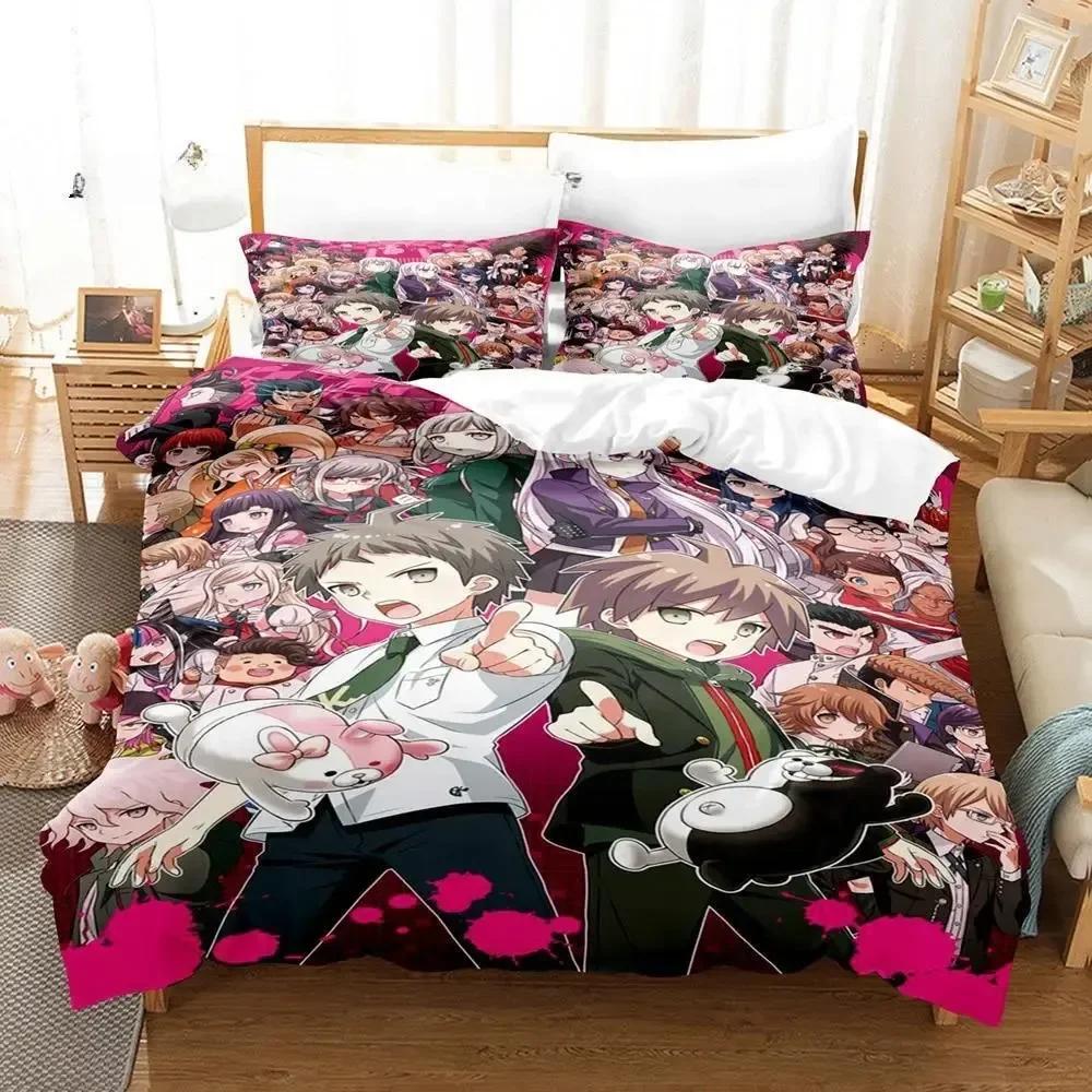 Модный Аниме Danganronpa Комплект Постельного Белья С Принтом Комплект Постельного Белья С Наволочкой Мягкое Покрывало Для Кровати Мягкое Односпальное Двуспальное Квин Супер Кинг-Сайз Размеры