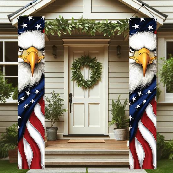 4th of July Patriotic Door Banners Outdoor Patriotic American Flag Hanging Porch Sign for Independence Day Memorial Day Decor