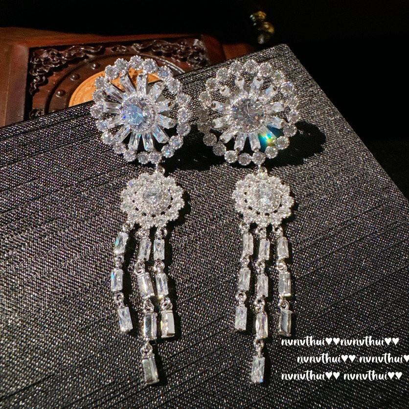 ** Comet Meteor Gem Brooch, Light Petal, 18K Gold Plated, Rich Flower Water Drop Fringe Earrings Combination