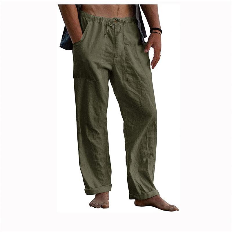 Мужские летние пляжные удобные дышащие свободные хлопковые льняные брюки для йоги, эластичные брюки на шнурке