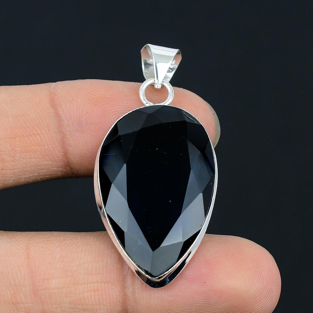 Ограненная черная шпинель, драгоценный камень, подвеска ручной работы из стерлингового серебра 925 пробы для подарка