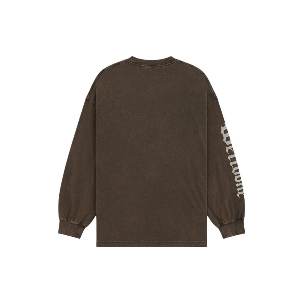 WE11DONE Gothic Logo Print Washed Long Sleeve Drop Shoulder T-Shirt Unisex T-Shirt Коричневый WD-TT0-24-714-U-BR