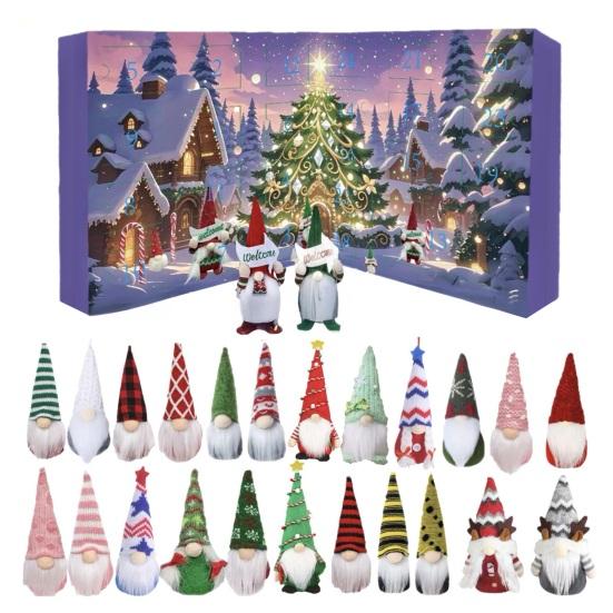 Рождественский гном 2025 Адвент-календарь 24-дневный обратный отсчет до Рождества украшение с коллекционными куклами-гномами для мальчиков, девочек и взрослых
