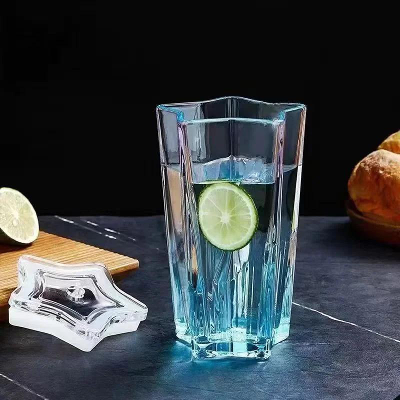 Красивая чашка с чашкой для холодного напитка, соломенная цветная чашка с градиентом для пятиконечной звезды, стеклянная чашка, кофейная чашка с крышкой, чашка для питья